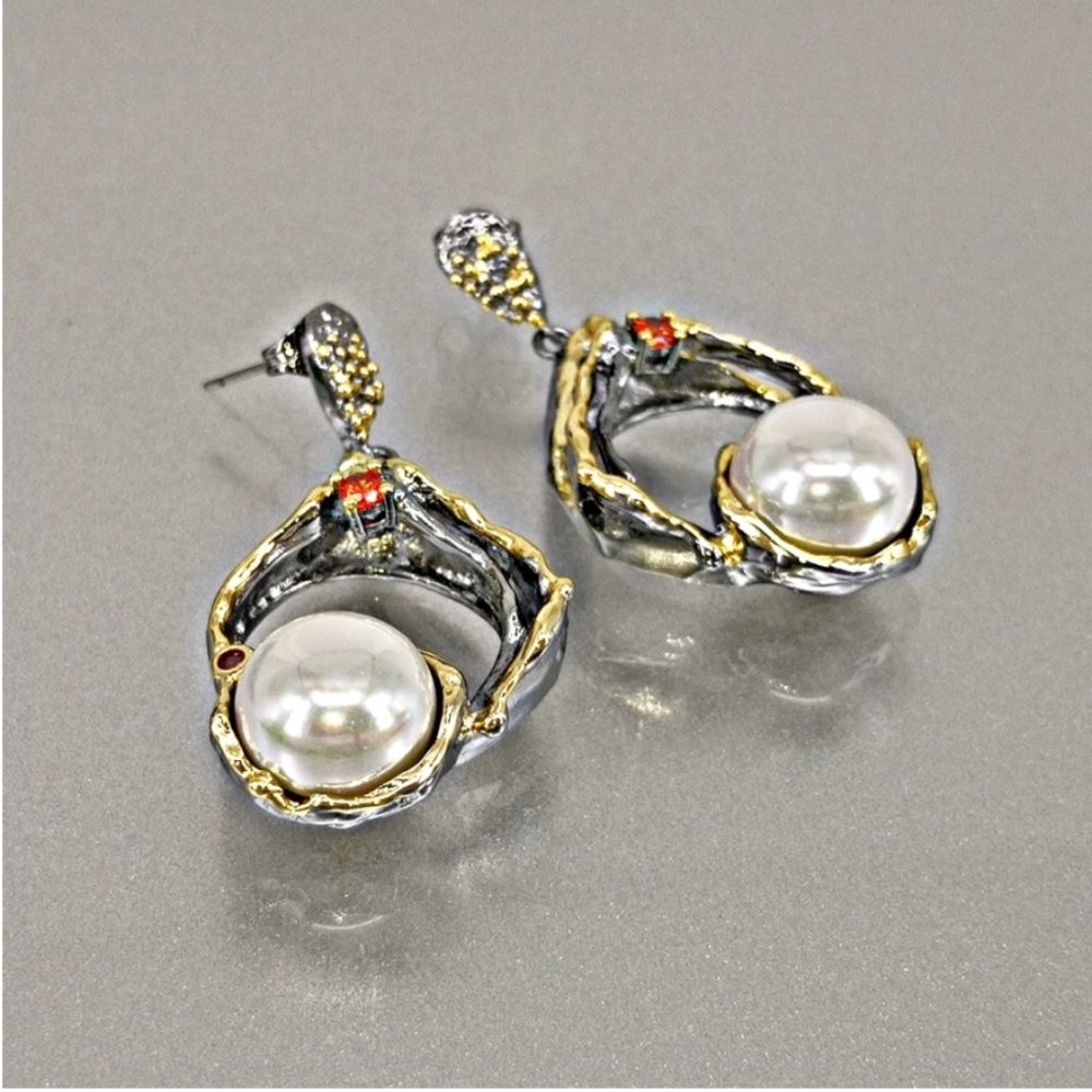 New Italian Jewelry Gold Plated Pearl Earrings - Picture 7 of 13